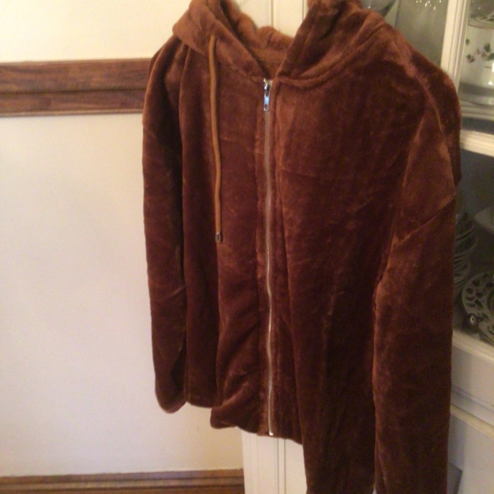 2xHP💝Women’s Hooded Brown Teddy Bear Jacket sz sm med - Picture 6 of 8